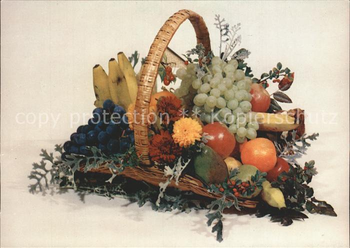 Obst Obstkorb Bananen Trauben aepfel Orangen Blumen