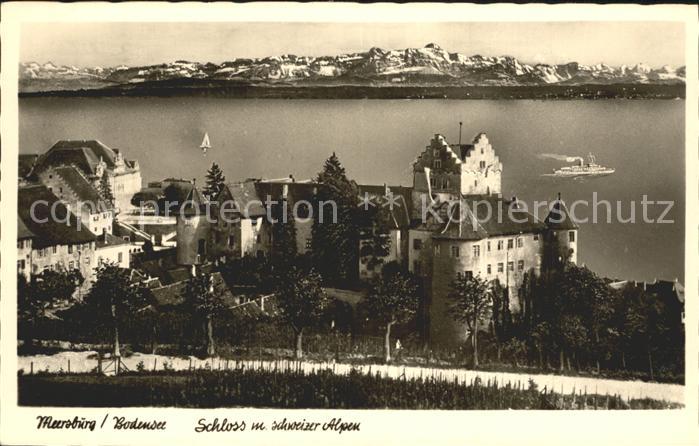 Meersburg Bodensee Schloss mit Alpen