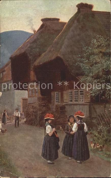 Hoffmann Heinrich Dorfstrasse im Schwarzwald Trachten Schwarzwaldhaus