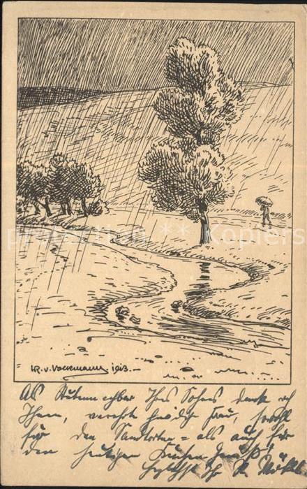 Kuenstlerkarte Hans von Volkmann Herbstregen