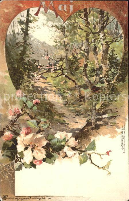 Monatskarte Mai Herz Wald Blumen Thomas Gugggenberger Litho