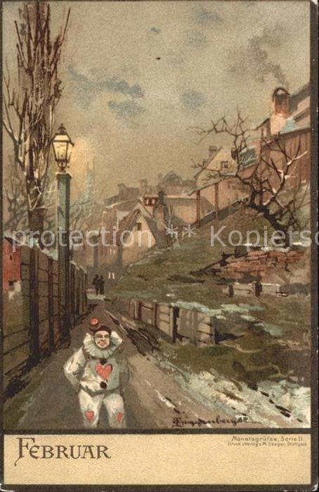 Monatskarte Februar Thomas Guggenberger Harlekin Litho