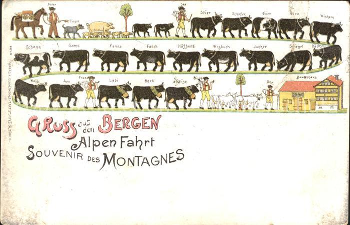 Kuehe Alpenfahrt Litho