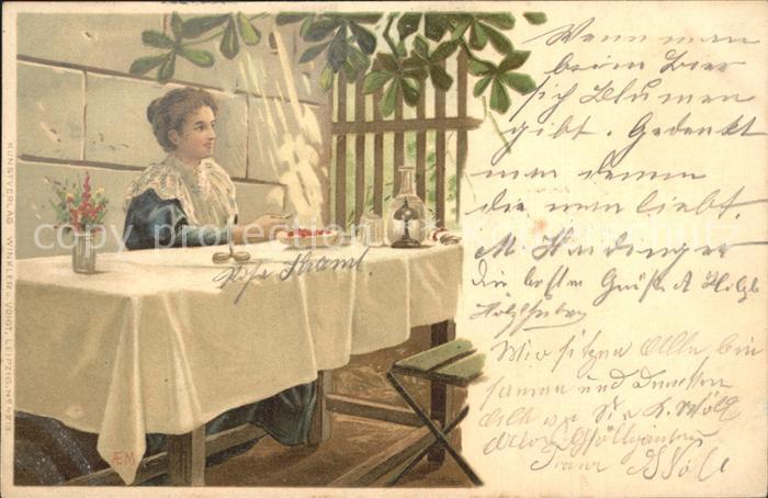 Lithographie Schere Kirschen Frau