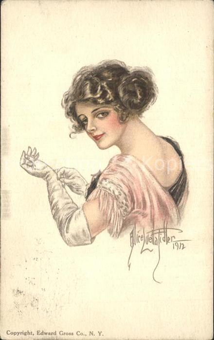 Kuenstlerkarte Alice Luetta Fidler American Girl Nr. 25 Frau Handschuhe Litho