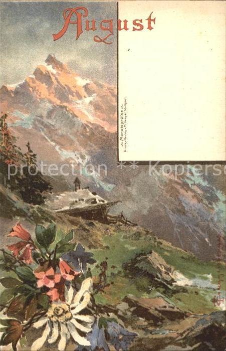 Monatskarte August Kuenstlerkarte Thomas Guggenberger Edelweiss Enzian