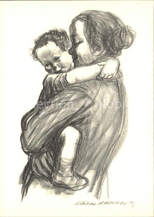 Kuenstlerkarte Kaethe Kollwitz Mutter mit Jungen auf dem Arm
