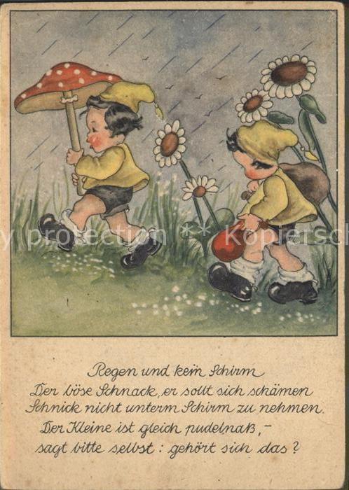 Kuenstlerkarte Marg. Palu Kinder Margeriten Pilz Regen