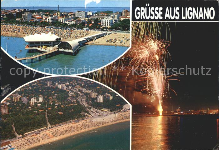 Lignano Sabbiadoro Fliegeraufnahme Strand Feuerwerk