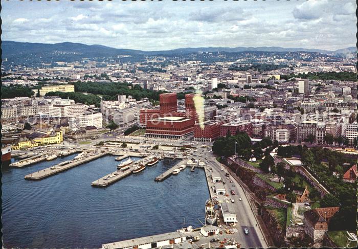Oslo Norwegen Fliegeraufnahme mit Hafen