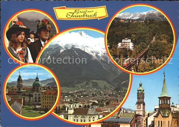 Innsbruck Tiroler Trachtenpaar Jesuitenkirche Hungerburgbahn Stadtturm
