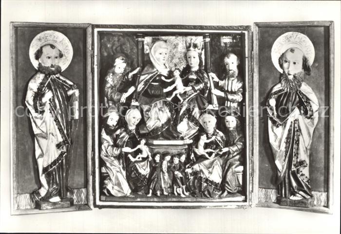 Schmalkalden Thueringen Stadtkirche Heilige Familie im Schrein eines Schnitzalta