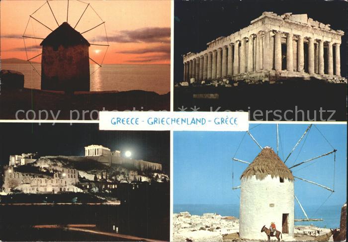 Athenes Athen Muehlen Acropolis bei Nacht