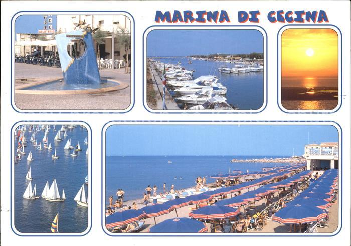 Marina di Cecina Brunnen Hafen Abendstimmung Strand Segelregatta