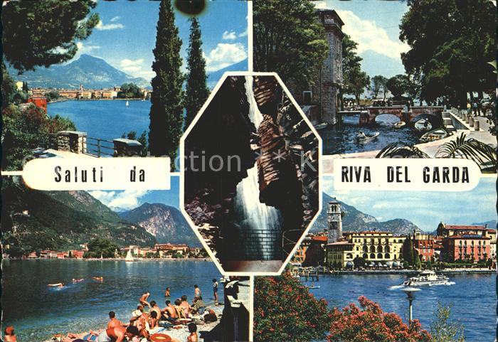 Riva del Garda Teilansichten Uferpartie am Gardasee Strand Wasserfall