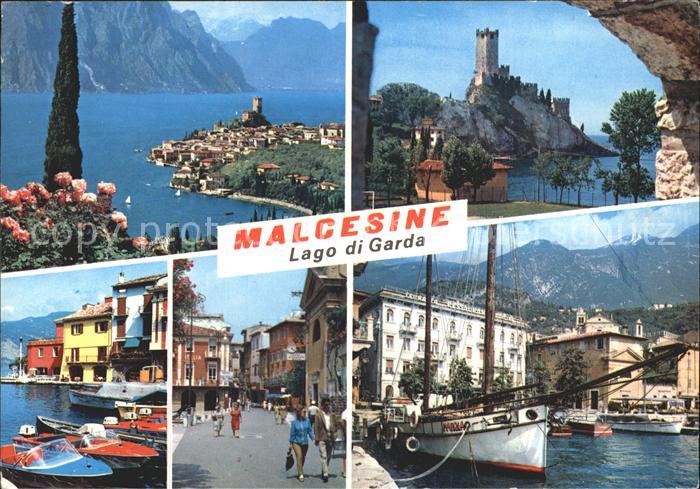 Malcesine Lago di Garda Panorama Gardasee Burg Hafen Segelschiff Strassenpartie