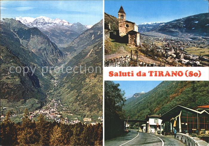 Tirano Gesamtansicht mit Alpenpanorama Kirche Strassenpartie