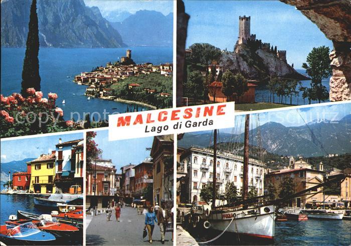 Malcesine Lago di Garda Panorama Gardasee Hafen Segelboot Strassenpartie