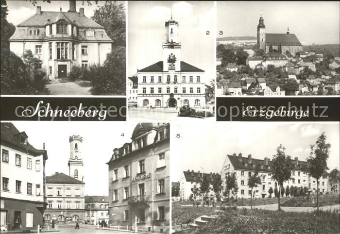 Schneeberg Erzgebirge Stadtbad Rathaus Stadtbild mit Kirche Siedlung des Frieden