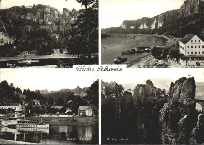 Rathen Saechsische Schweiz Bastei Bruecke Elbe Dampfer Kurort Elbsandsteingebirg