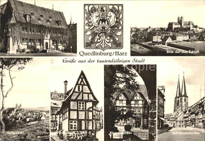 Quedlinburg Harz Rathaus Wappen Schloss Nicolaikirche Klopstockhaus Finkenherd F