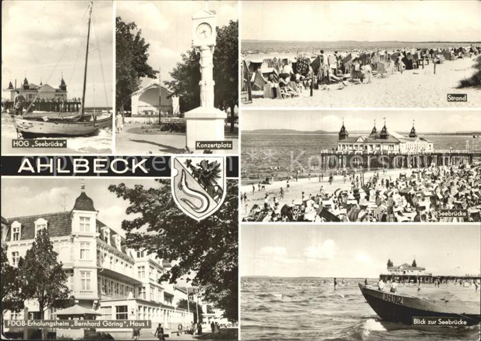 Ahlbeck Ostseebad HOG Seebruecke Konzertplatz Uhr Strand FDGB Erholungsheim