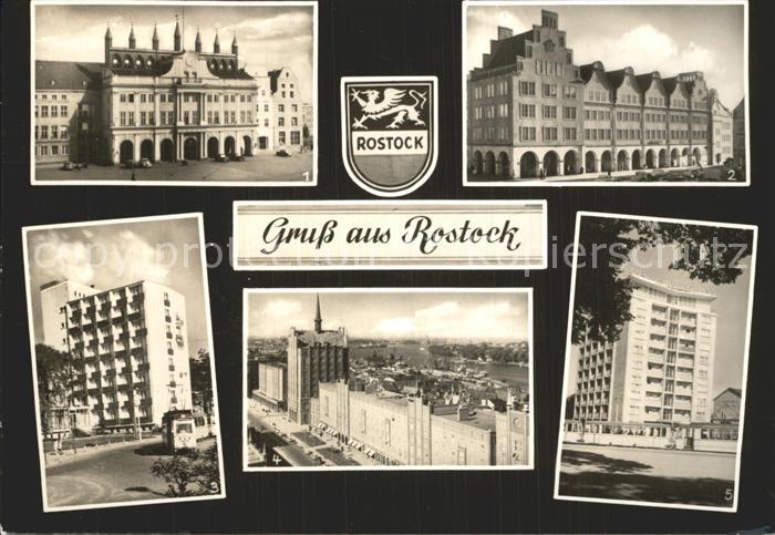 ROSTOCK  CITY Rathaus Postamt Bahnhofsvorplatz HO Hotel Langestrasse Warnow Hoch