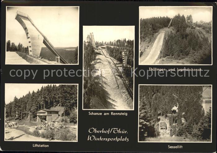Oberhof Thueringen Sprungschanze am Rennsteig Skispringen Liftstation Sessellift