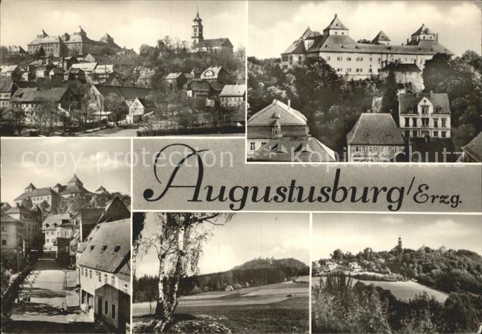 Augustusburg Ortsansicht mit Kirche und Schloss Landschaft