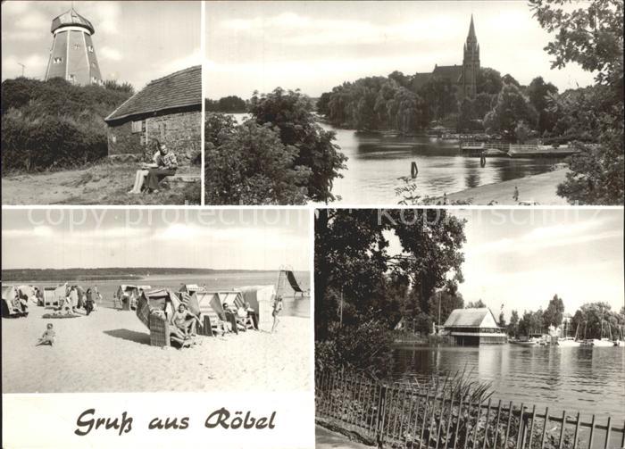Roebel Mueritz Uferpartie an der Mueritz Strand Turm Kirche