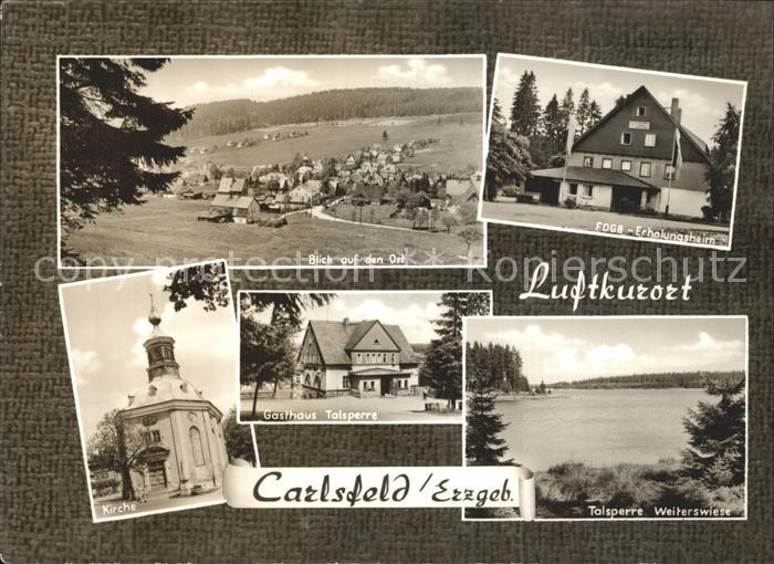 Carlsfeld Erzgebirge Gesamtansicht FDGB Erholungsheim Kirche Gasthaus Talsperre