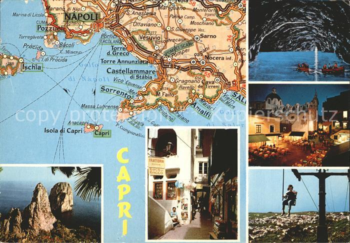 Capri Carta Automobilistica Faraglioni Felsen Gasse Restaurants Sesselbahn Blaue