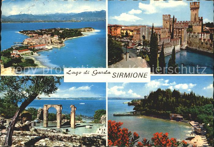 Sirmione Lago di Garda Panorama Gardasee Alpenkette Schloss Ruine Bucht