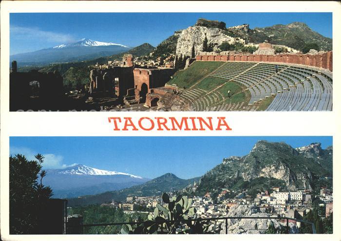 Taormina Sizilien Amphitheater Panorama mit Blick zum aetna Vulkan