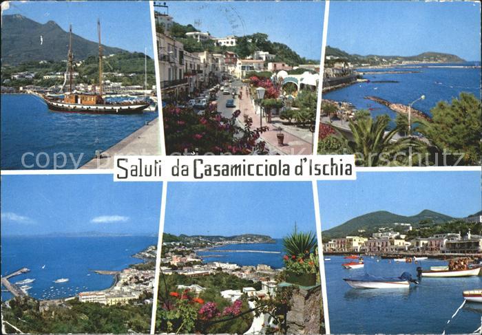 Casamicciola Terme Panorama Hafen Segelschiff Strassenpartie