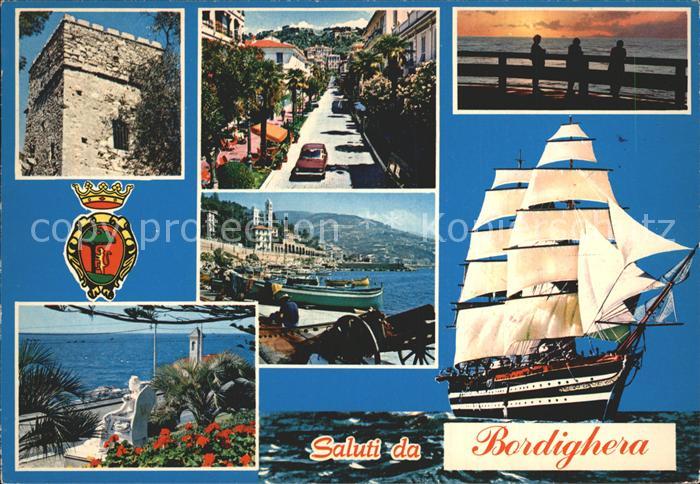 Bordighera Riviera dei Fiori Hafen Promenade Segelschiff Abendstimmung