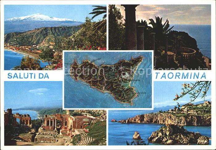 Taormina Sizilien Panorama Kueste Ruinen aetna Vulkan