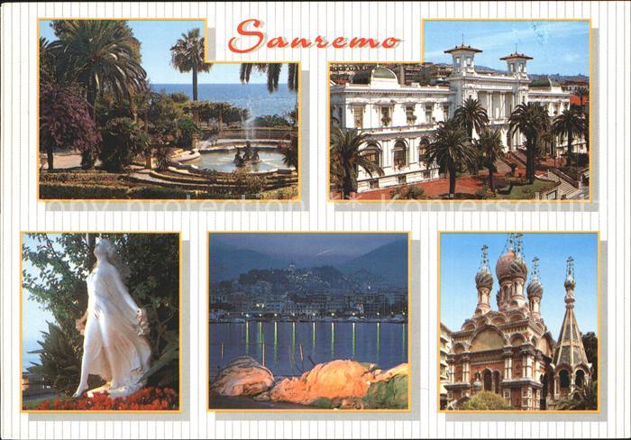 Sanremo Park Brunnen Statue Casino Russische Kirche Hafen Nachtaufnahme