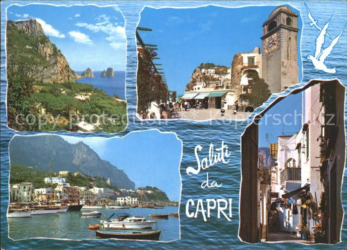 Capri Kueste Faraglioni Uhrturm Hafen Gasse