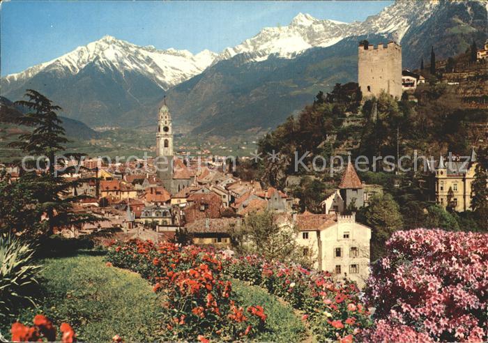Merano Meran Ortsansicht mit Kirche Schloss Alpen