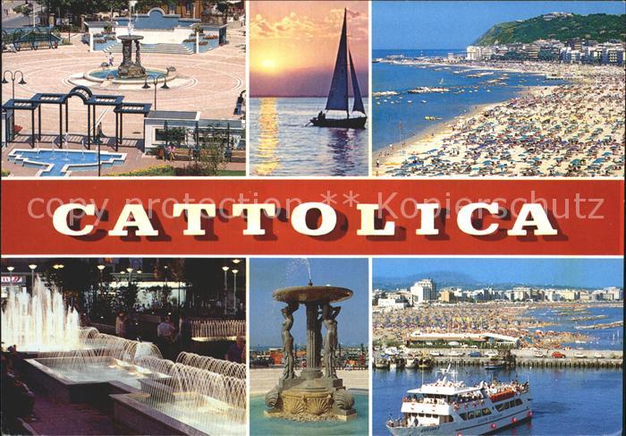Cattolica Rimini Brunnen Wasserspiele Statue Segelboot Strand Faehre
