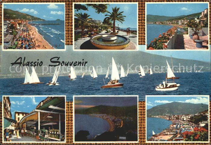 ALAssIO Savona Liguria IT Panorama Kueste Strand Promenade Segelregatta Bar Rest