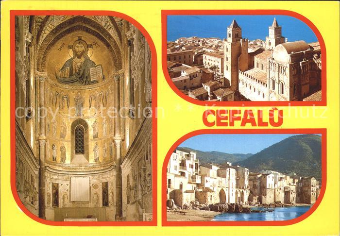 Cefalu Kirche Haeuserpartie am Wasser