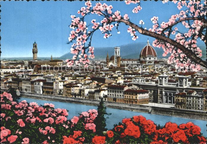 Firenze Florenz Stadtbild mit Dom Palast Baumbluete