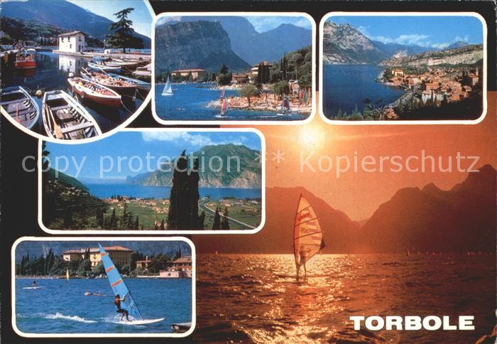 Torbole Lago di Garda Hafen Windsurfen Abendstimmung Gardasse Alpen