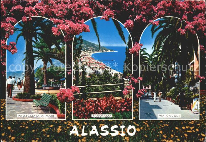 ALAssIO Savona Liguria IT Passeggiata a mare Panorama Via Cavour Blumen Palmen