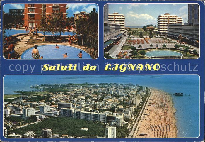 Lignano Schwimmbaeder der Kondominium Kristallo und Cyti Strand Fliegeraufnahme