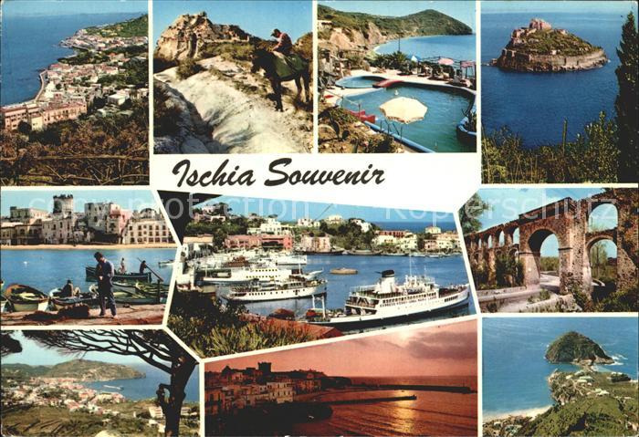 Ischia Hafen Kueste Thermalbad Viadukt Castello Aragonese Aragonisches Schloss S