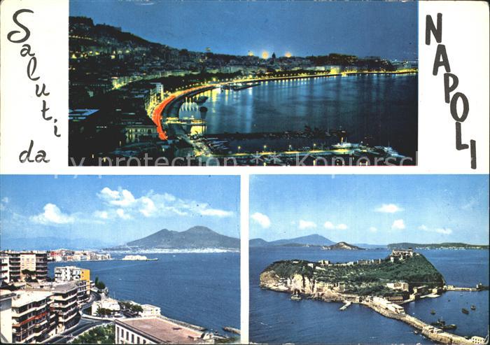 Napoli Neapel Hafen Nachtaufnahme Blick zum Vesuv Vulkan
