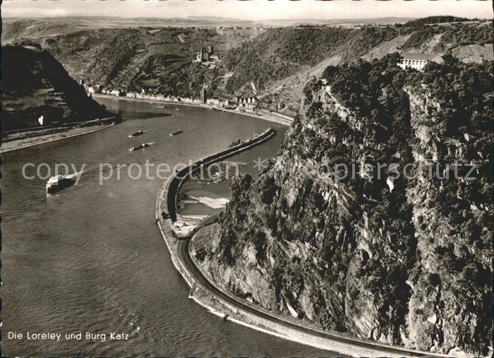 Loreley Lorelei mit Burg Katz Rheinschiffe